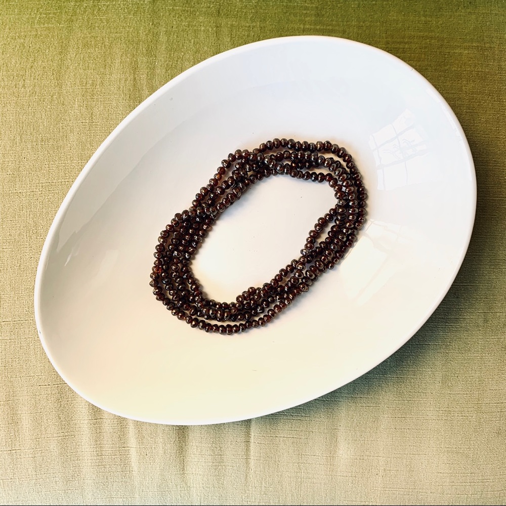 Dark cocoa brown beaded necklace Extra-long & loop-able Small iridescent beds